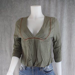 ELODIE  Green embroidered  Boho crop top blouse
